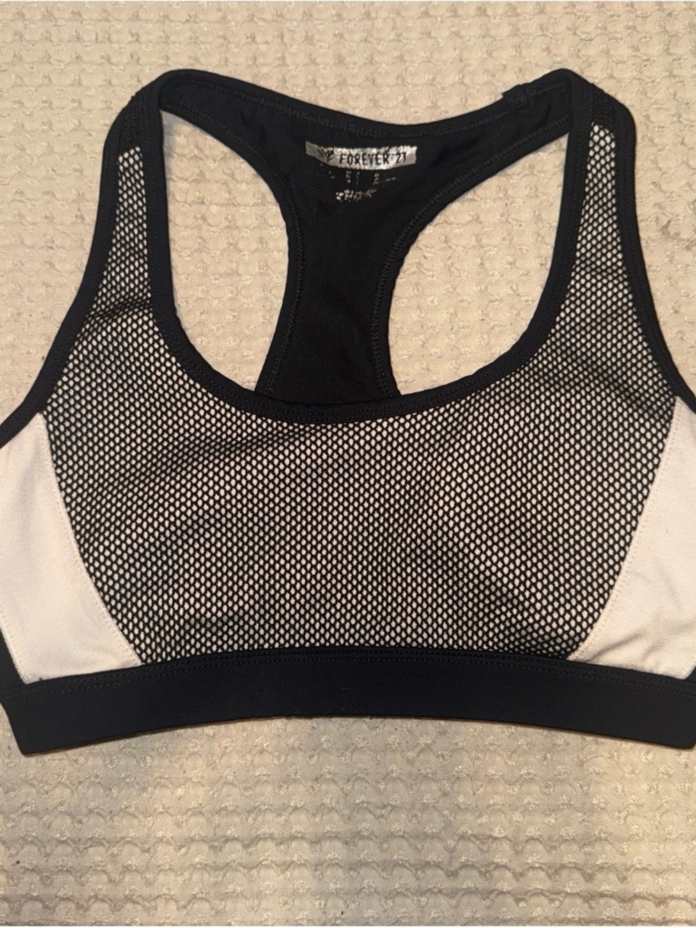 Forever 21 Black and White Mesh Racerback Sports Bra